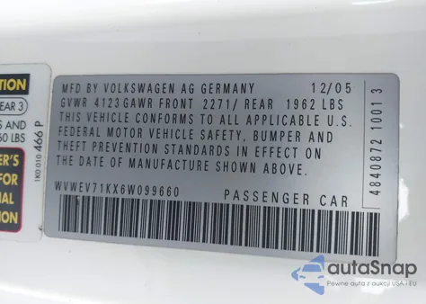 2006 Volkswagen Gti 2-Door z USA, uszkodzony, nr VIN WVWEV71KX6W099660
